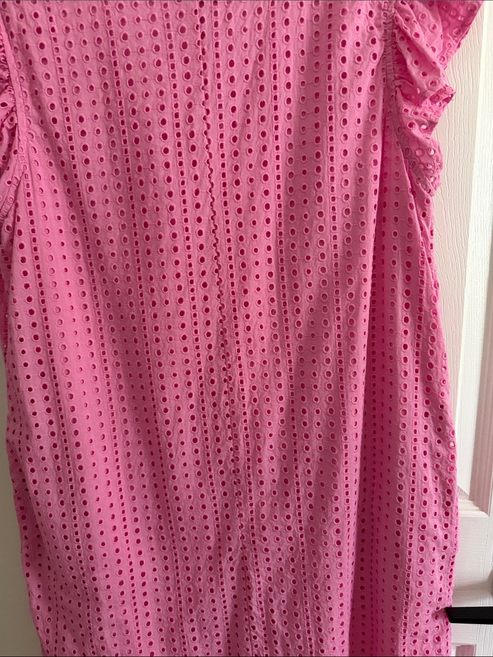 St. John's Bay Pink Eyelet V-Neck Ruffle Sleeve Mini Dress - Picture 13 of 16